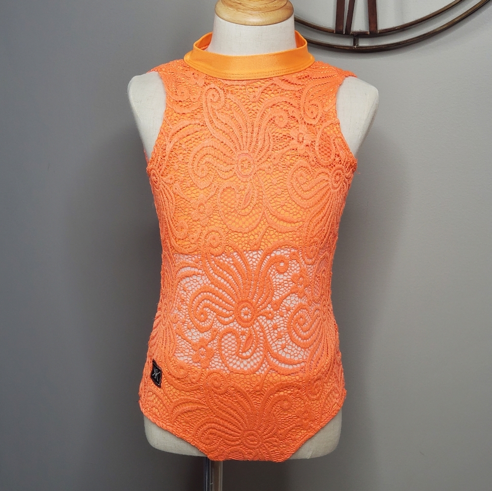 Kandi Kouture - Child Medium - Orange Lace - Dance Leotard